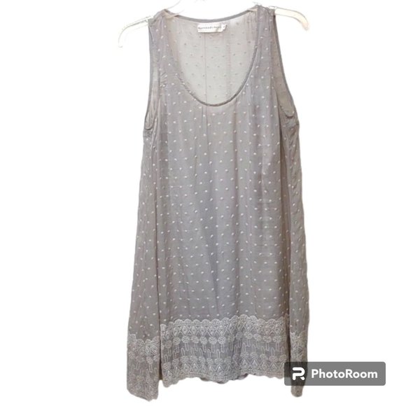 Johnny Was Dresses & Skirts - Johnny Was Gray Silk Sheer Swiss Dot Sleeveless Crochet Hem Dress With Silk Slip